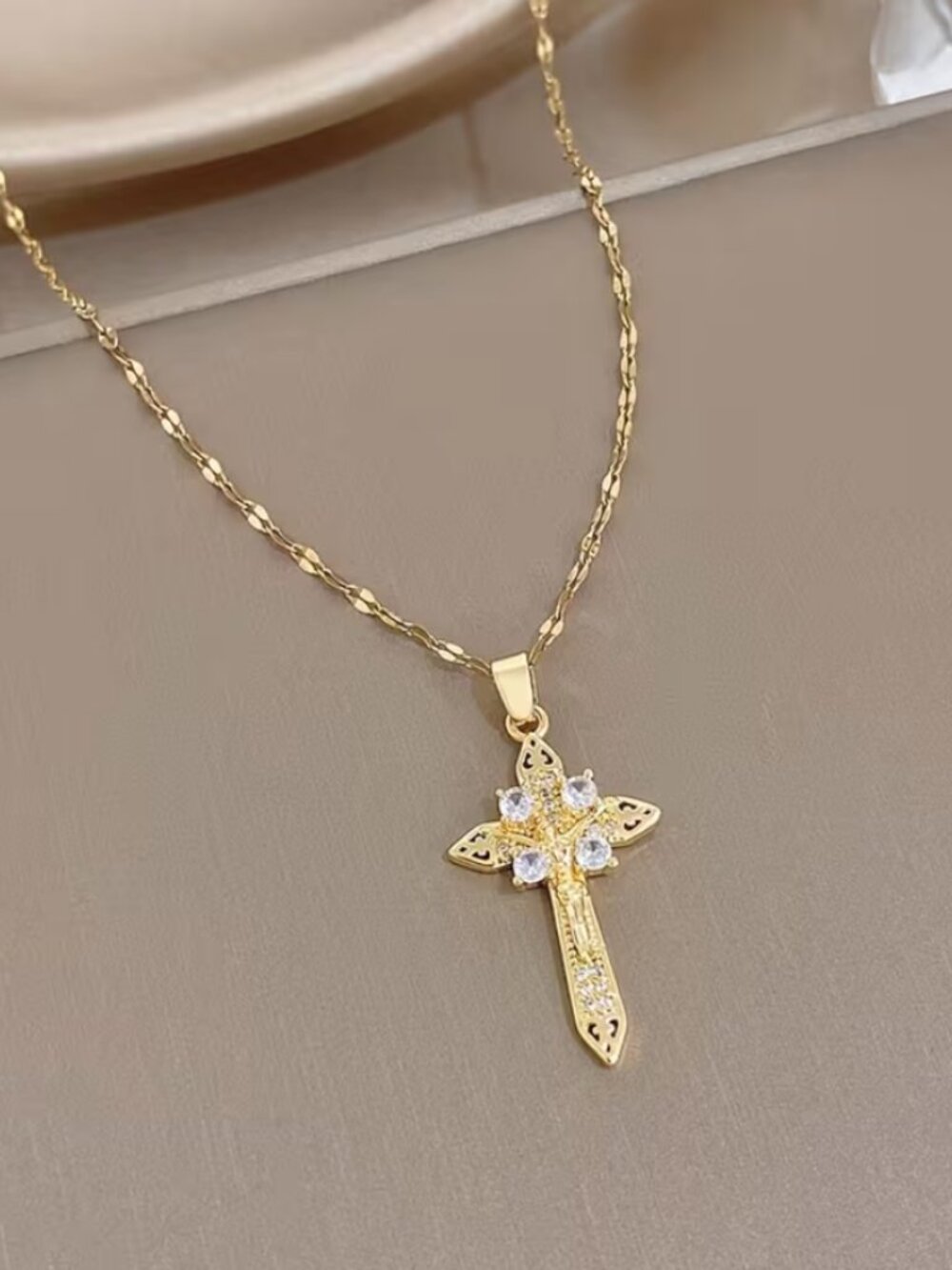 14K Gold 18" Womens 2ct Diamond Cross Necklace New Christian 14 K Silver Jewelry